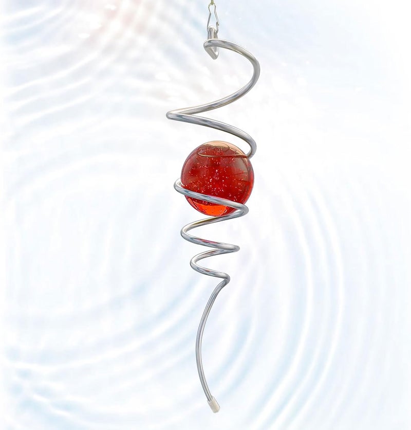 Eiryhope Gazing Ball Spiral Tail with Red Glass Orb - 13" Wind Spinner Stabilizer with Swivel Hook, Hanging Decor for Indoor Outdoor Garden Decor Rotating Art Ornament Christmas Décor & Unique Gift - Image 1